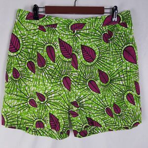 Lapogee Shorts Womens 2X Green High‎ Rise Abstract Floral Back Waist Stretch